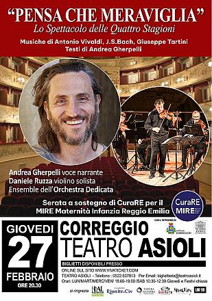 Spettacolo di andrea gherpelli “pensa che meraviglia in scena al teatro asioli di correggio (re) con finalità solidali